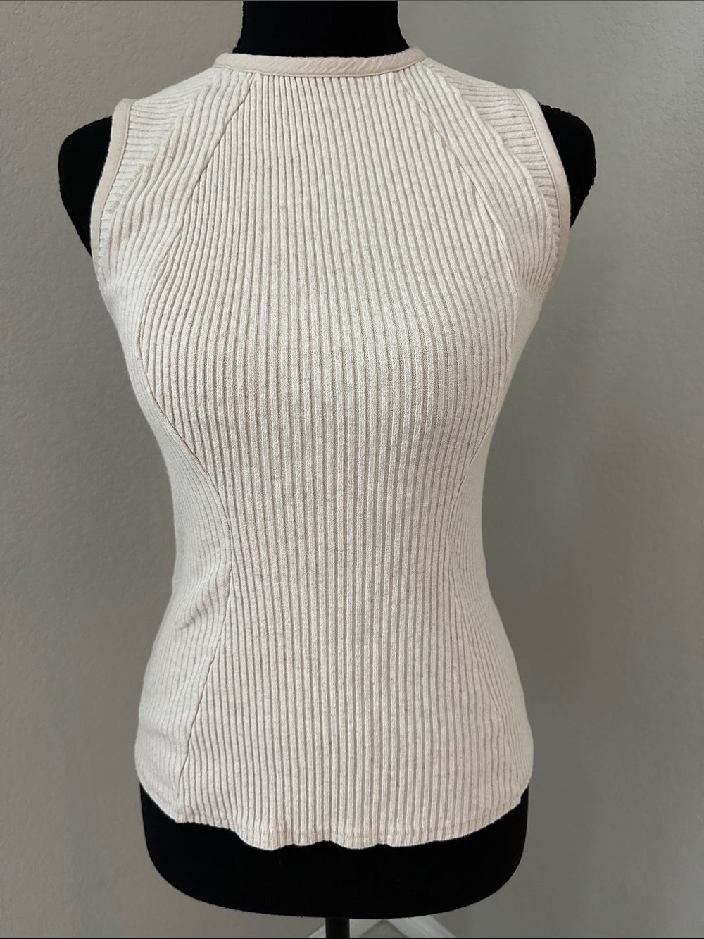 rag & bone Cream Ribbed High-Neck Tank